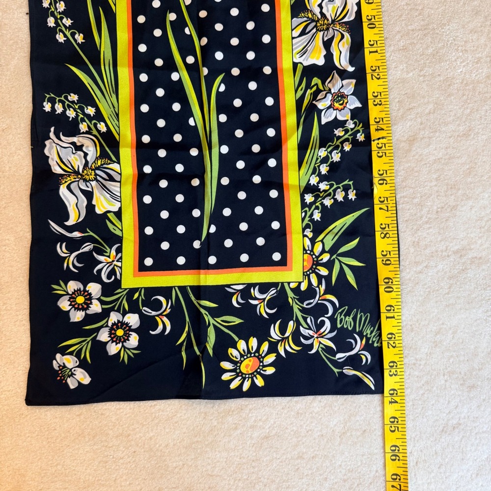 Bob Mackie Scarf OS Black Silk Polka Dot Floral Wearable Art Long Rectangle - Picture 6 of 10